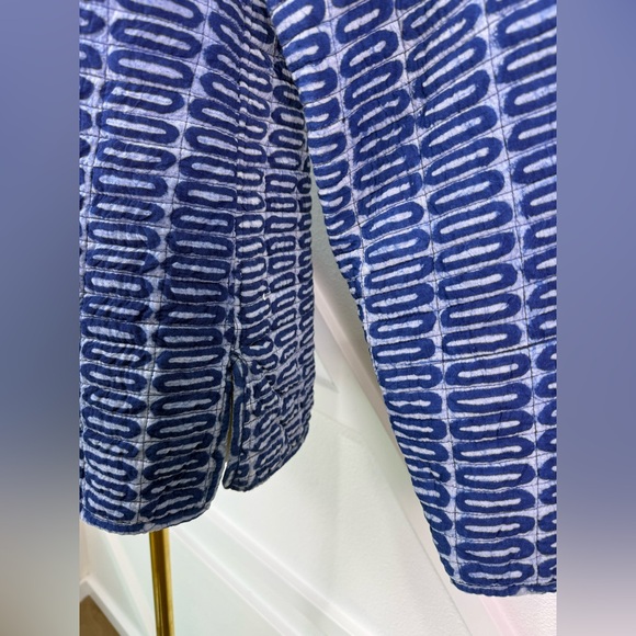 Novica Quilted Jacket Blue Block Print Open Front Cotton Coat Size Medium - Picture 4 of 11